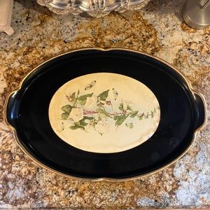Oval lightweight black and gold with flowers & butterflies decorative tray